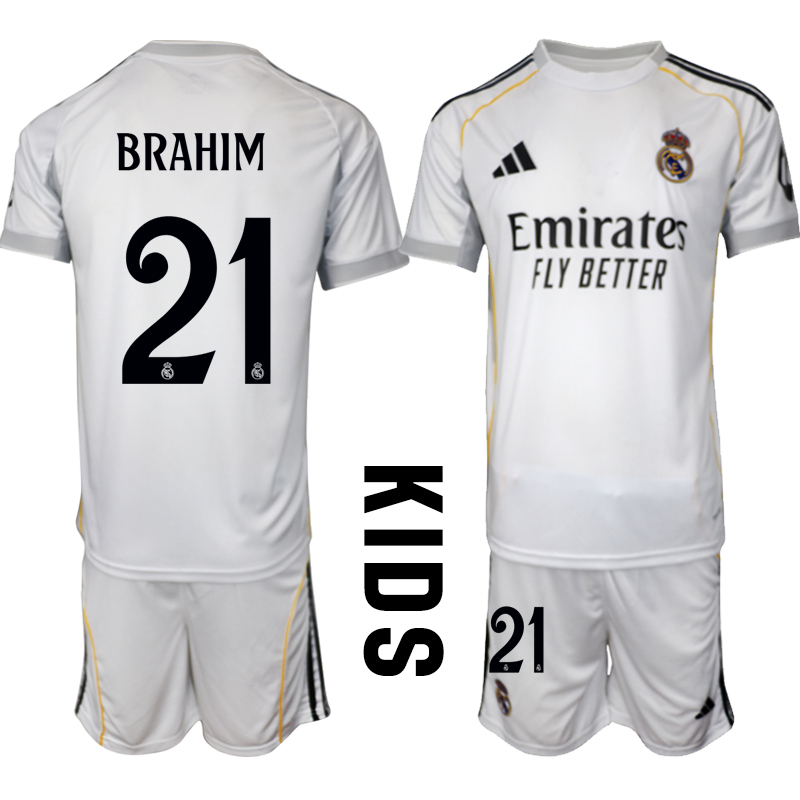 Youth 2025-2026 Club Real Madrid home White #21 Soccer Jersey